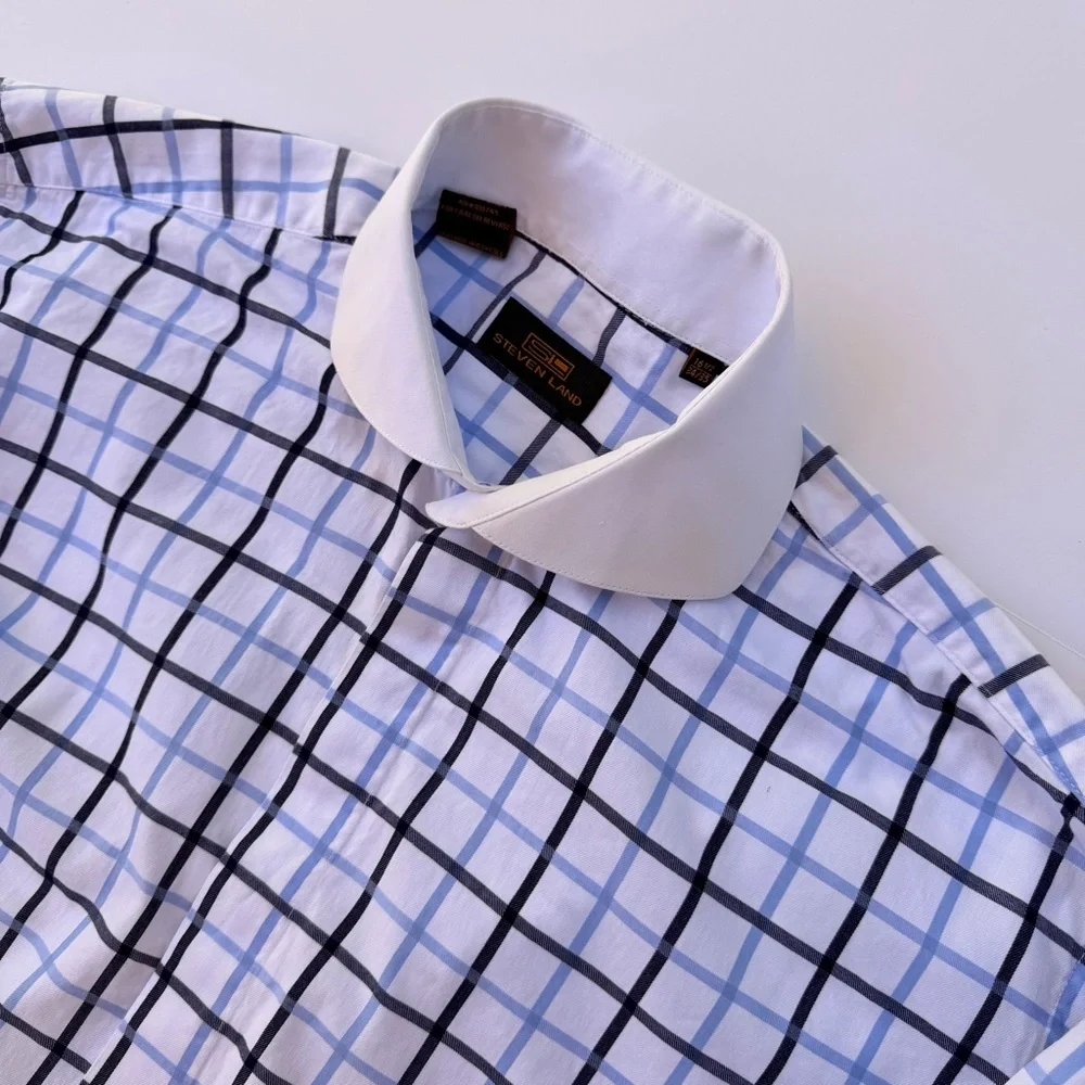 Men’s Designer Steven Land Dress Shirt Size Large 16 34/35 French Cuffs - Picture 2 of 9